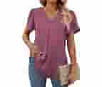Funlingo Womens Tops Dressy Casual Short Sleeve Elegant Work Blouse Summer Loose Tunic Tops To Wear With Leggings Woman Fashion 2024 Mauve XL