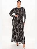 Plus Size Embellished Long Sleeve Sequin High Neck, Party Moves Maxi Dress In Black, Size 2X, | Fashion Nova