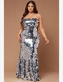 Plus Size Embellished Metallic Strapless Sequin Square Neck, Aria Payette Gown In Silver, Size 1X, For Red Carpet | Fashion Nova