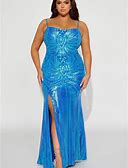 Plus Size Cut Out Embellished Sleeveless Sequin Scoop Neck, Sara Gown In Blue, Size 1X, For Prom & Homecoming | Fashion Nova